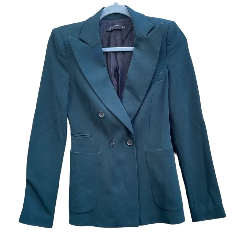 ZARA DARK GREEN WOOL TWO BUTTON BLAZER